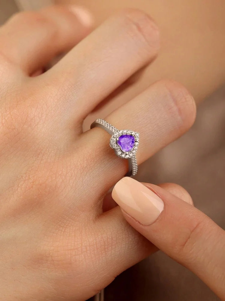 925 Sterling Silver Zircon Love Heart Ring