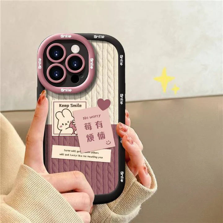 Cartoon Rabbit Case for iPhone 13 Pro Max 11 12 14 15 Pro Max 7 8 6 6S 15 14 Plus X XR XS Max Round Camera Protector Phone Cover