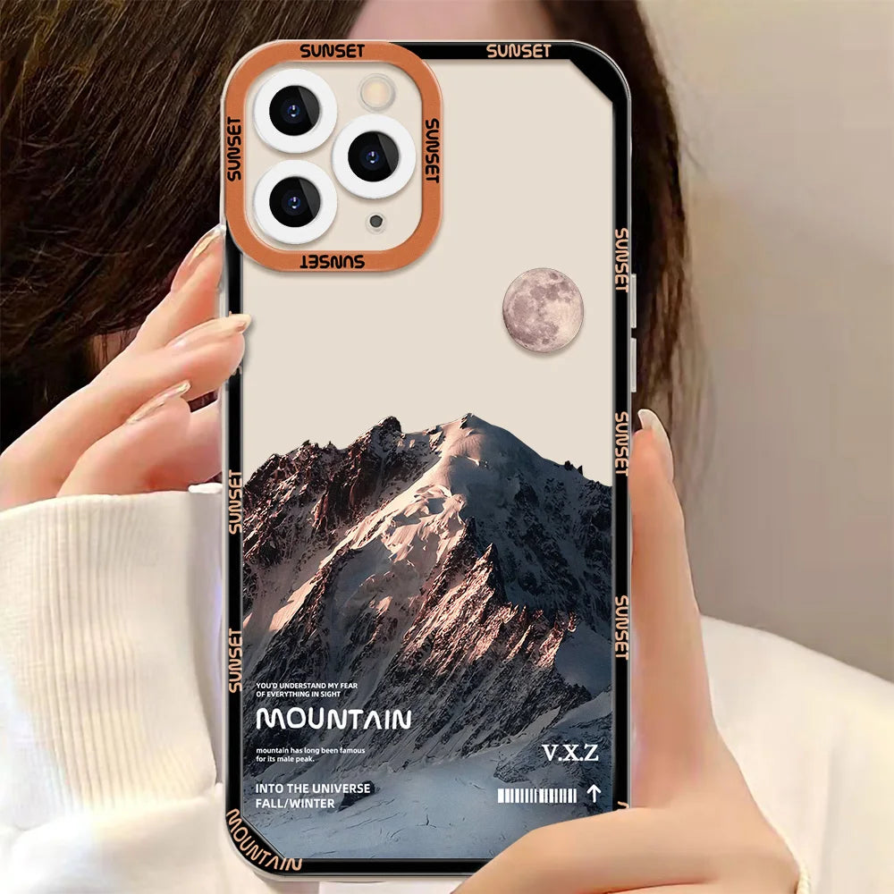 Landscape Stamp Label Phone Cases For iPhone 16 Case iPhone 14 15 16 Pro Max 11 12 13 7 8 Plus XS XR SE 2022 2020 Soft TPU Cover