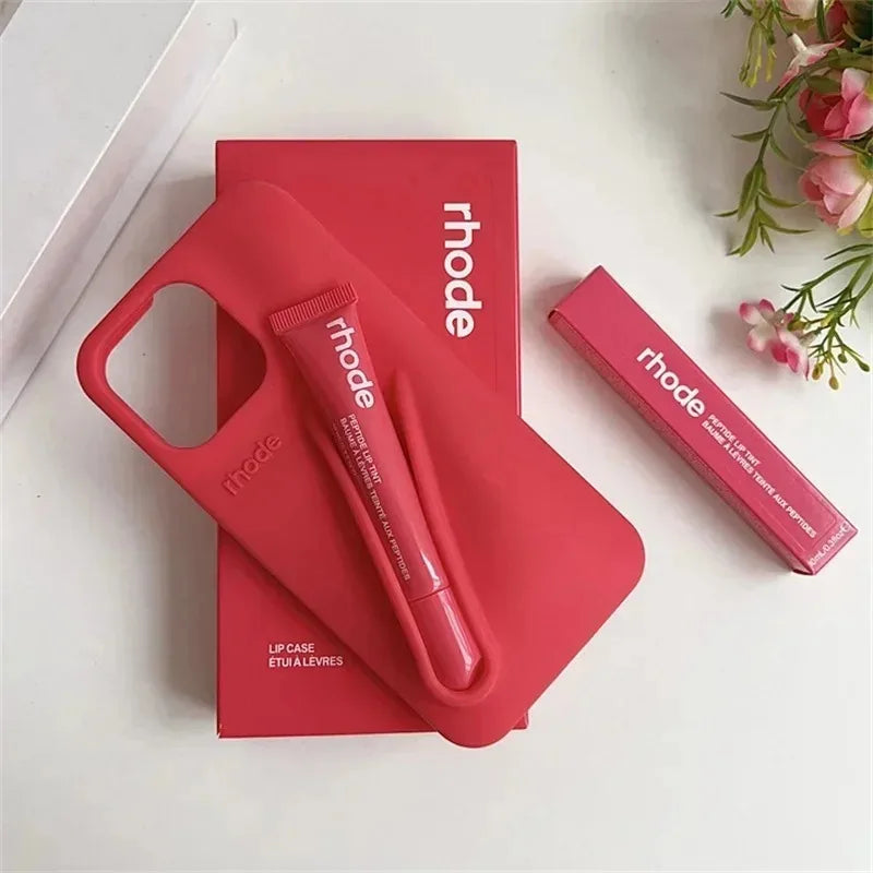New RHODE Phone Case For iPhone 13 14 15 16 Pro Max Plus 17 Air Lip Gloss Soft Silicone Case With Lip Glaze Lipstick Box