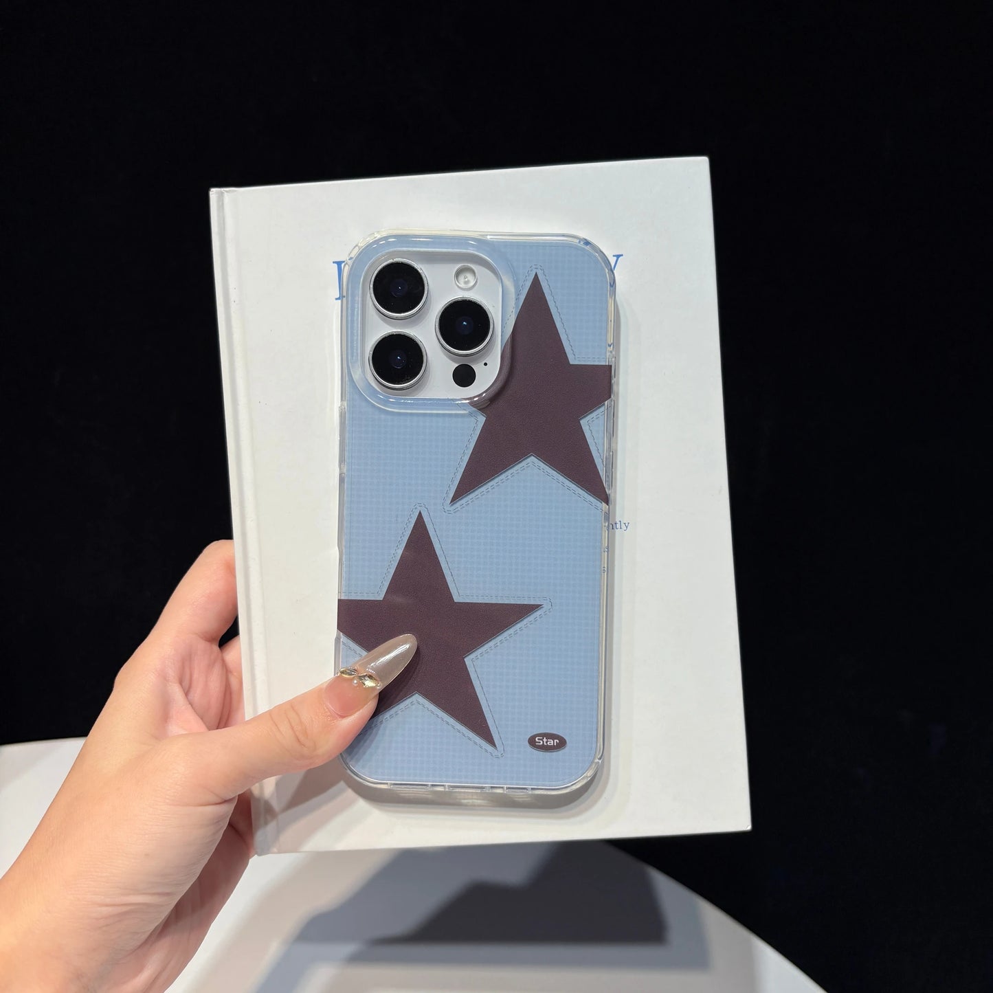 Fashion Y2K Style Blue Pink Big Five-Pointed Star Plaid Glossy Phone Case Suitable for iPhone 17 17 Pro 16 15 14 13 Pro Max