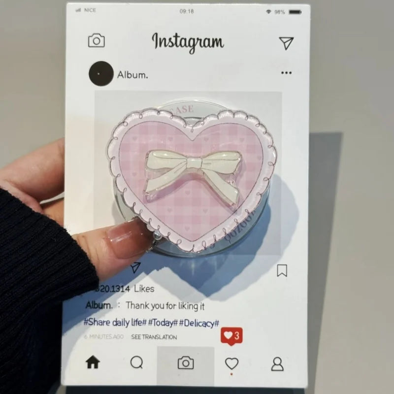 Magnetic Heart Arc Phone Grip Stand for IPhone 15 16 17 Magsafe Wireless Charging Case Holder Korean Cute Design