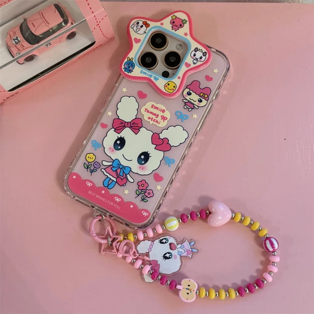 Kawaii Funny Rabbit Cartoon Phone Case For iPhone 13 14 15 16 Pro Max Cover Lovely Anti-fall Funda with Chain Protection Cover