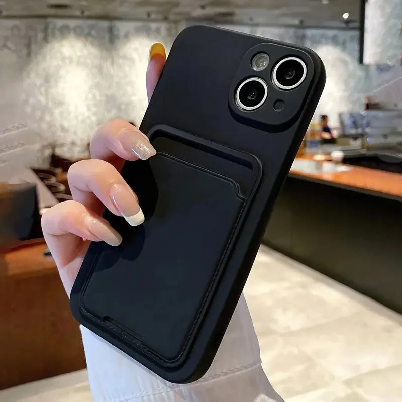 Minimalist black cube + card slot phone case, suitable for iPhone 17 16 15 14 13 12 Pro Max 14 15 16 Plus XS XR X 8 7