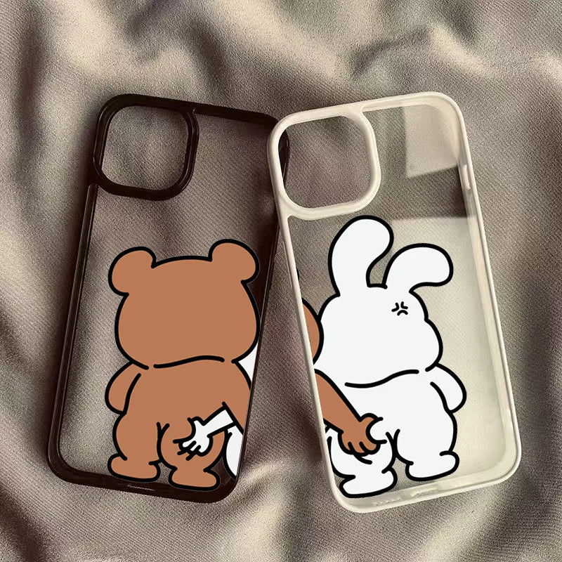 Cute Rabbit Bear Couple Design Phone Case For iPhone 17 Air 16 15 14 13 12 11 Pro Max 17 16 15 Pro 16 14 Plus Shockproof Cover