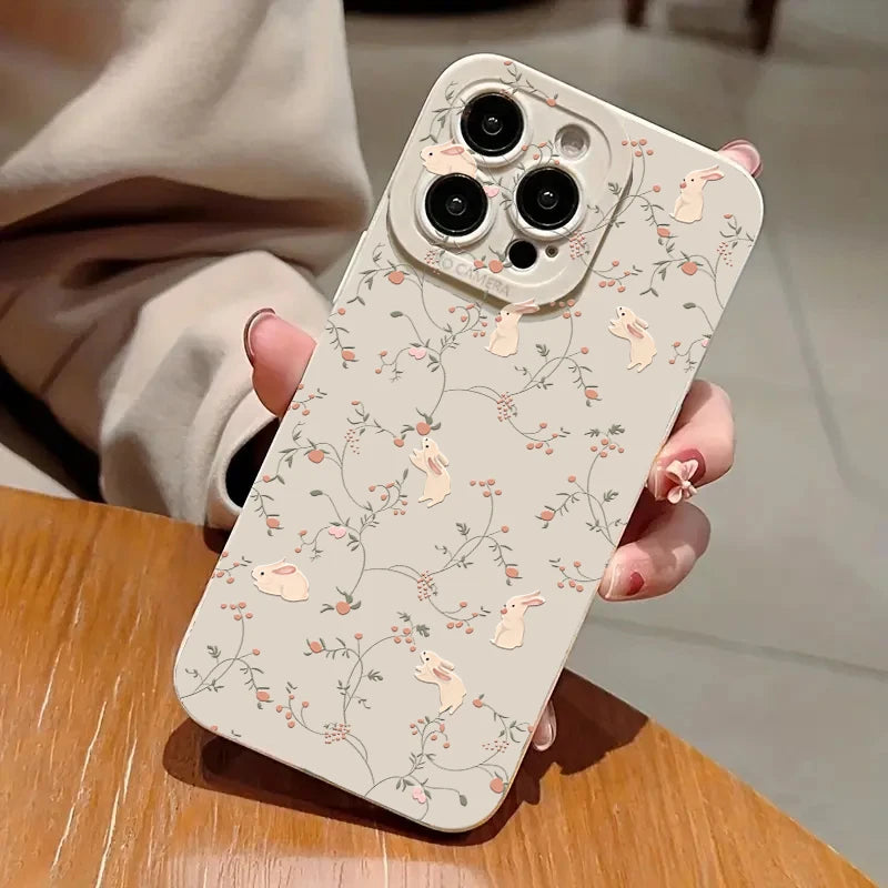 Rabbit Flower Solid Color Frosted Phone Case For Xiaomi Mi 13 12 11 Lite 5G 14 13T 12T 12X Poco M6 X6 X5 X3 F5 F6 Pro Soft Cover