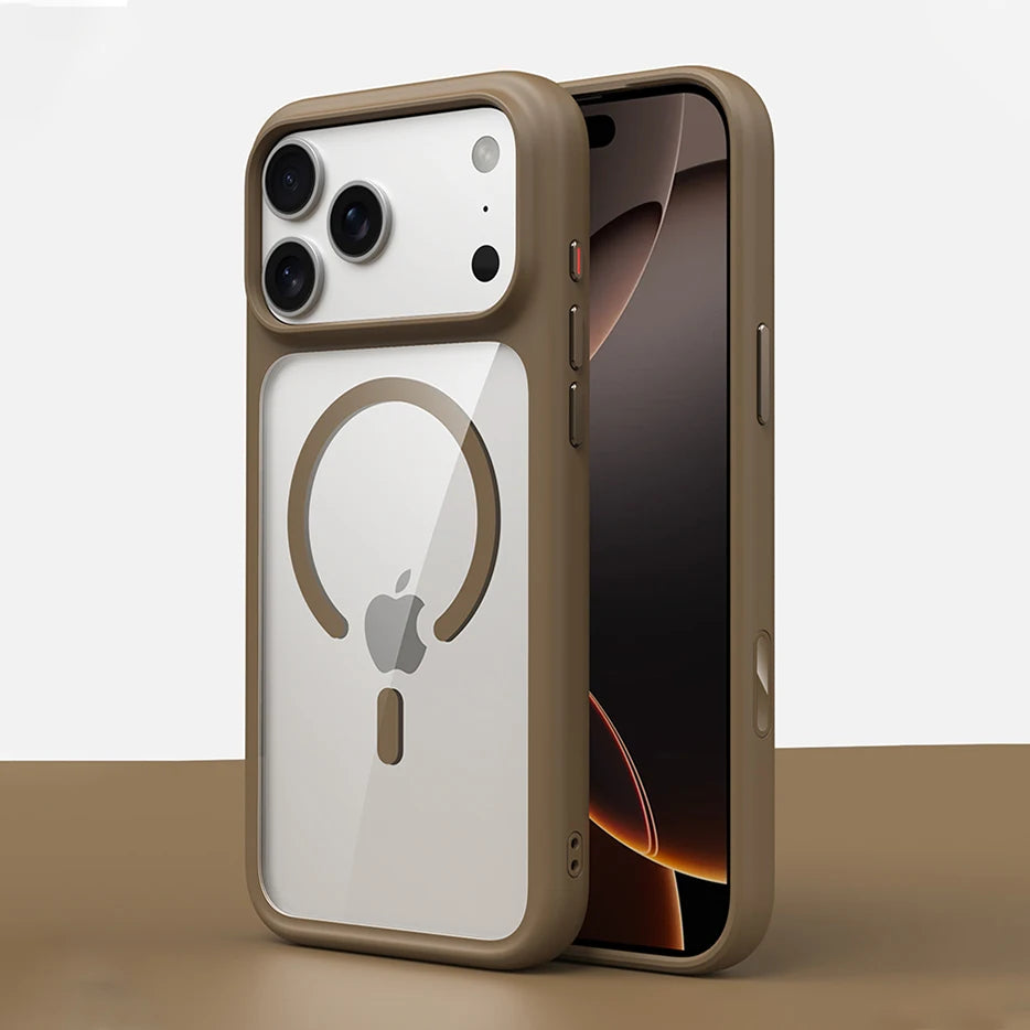 Luxury Orange Matte Transparent Magsafe Phone Case For iPhone 17 Pro Max 17 Pro 17 New Metal Buttons Skin Feel Shockproof Cover
