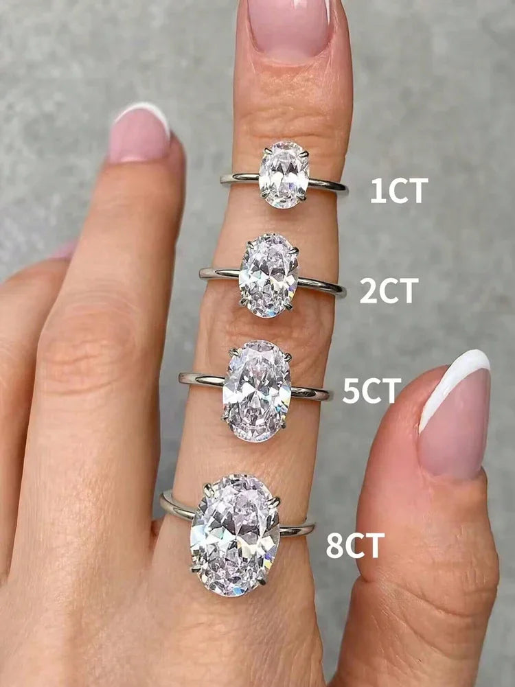 925 Sterling Silver 1-8CT Zircon Oval Stone Ring