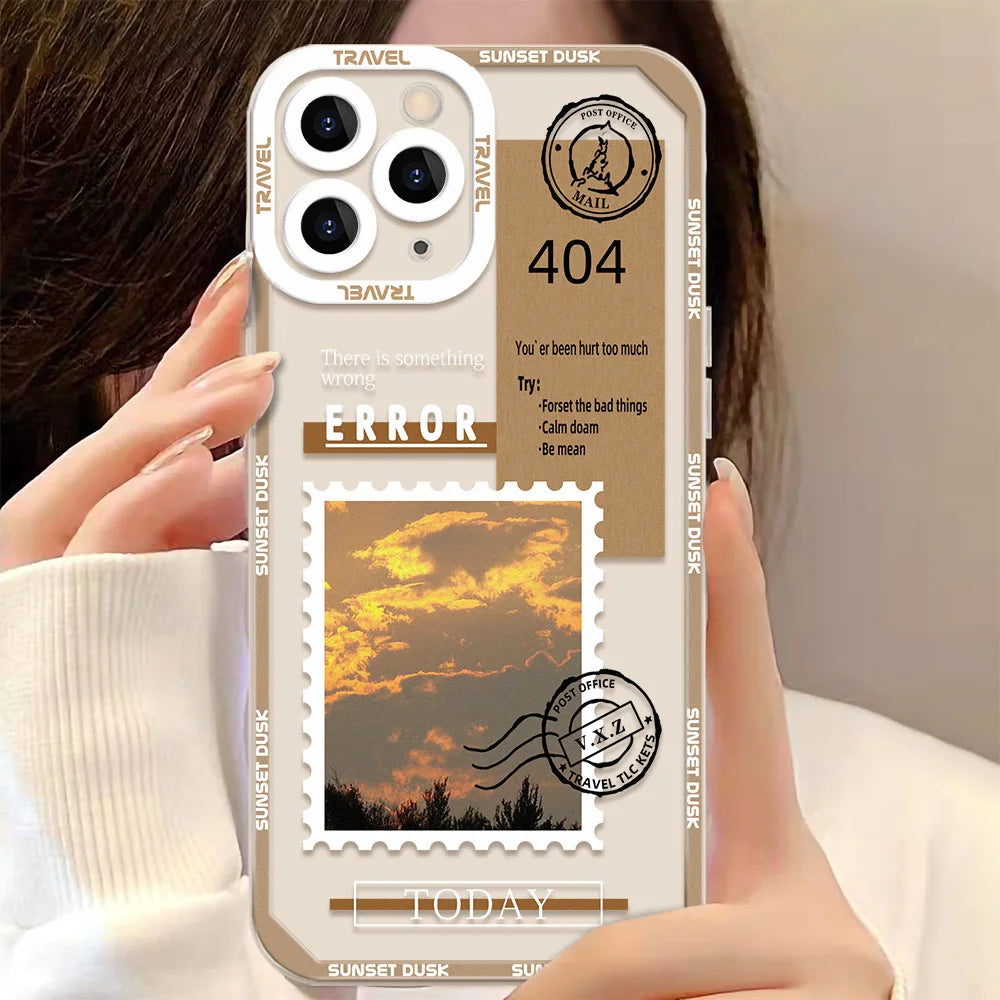 Landscape Stamp Label Phone Cases For iPhone 16 Case iPhone 14 15 16 Pro Max 11 12 13 7 8 Plus XS XR SE 2022 2020 Soft TPU Cover