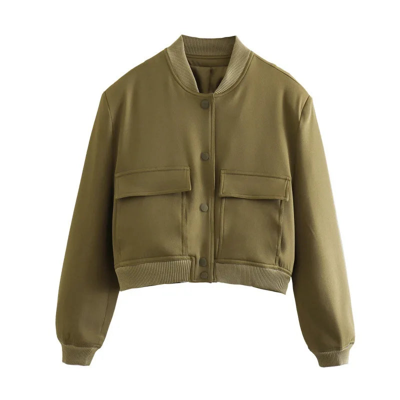 Button Cropped Bomber