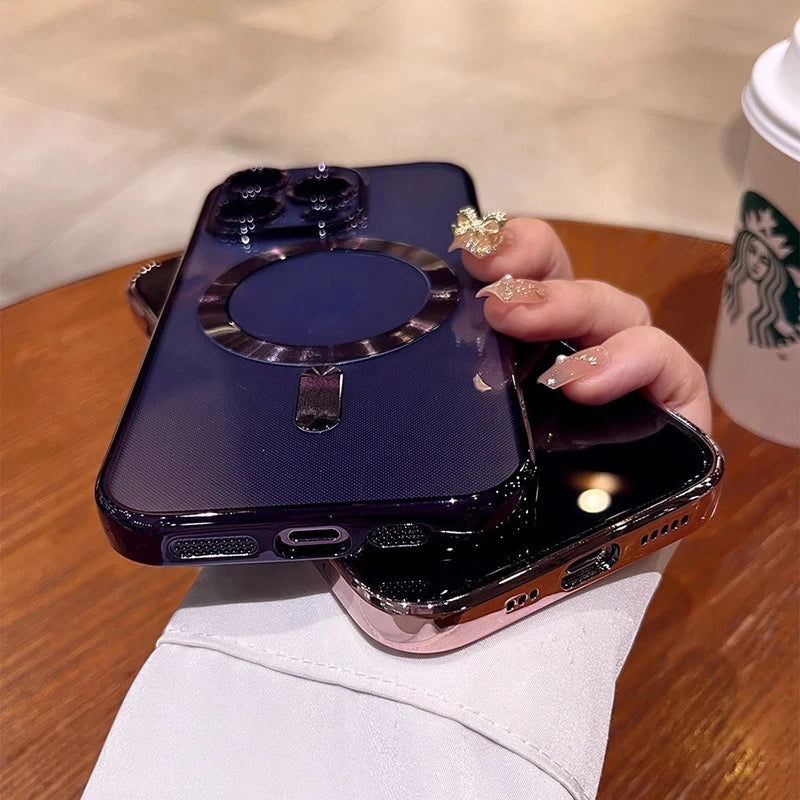 Plating Soft TPU Full Lens Protect Case for iPhone 13 14 12 11 15 Pro Max Plus Magsafe Magnetic Phone Case Wireless Charge Cover