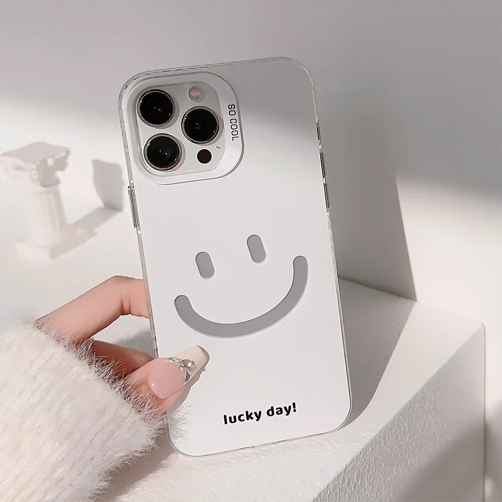Cute Smiling Face White Phone Cases for iPhone 16 Pro Max Plus 15 14 13 12 11 Cool Minimalist Phone Covers