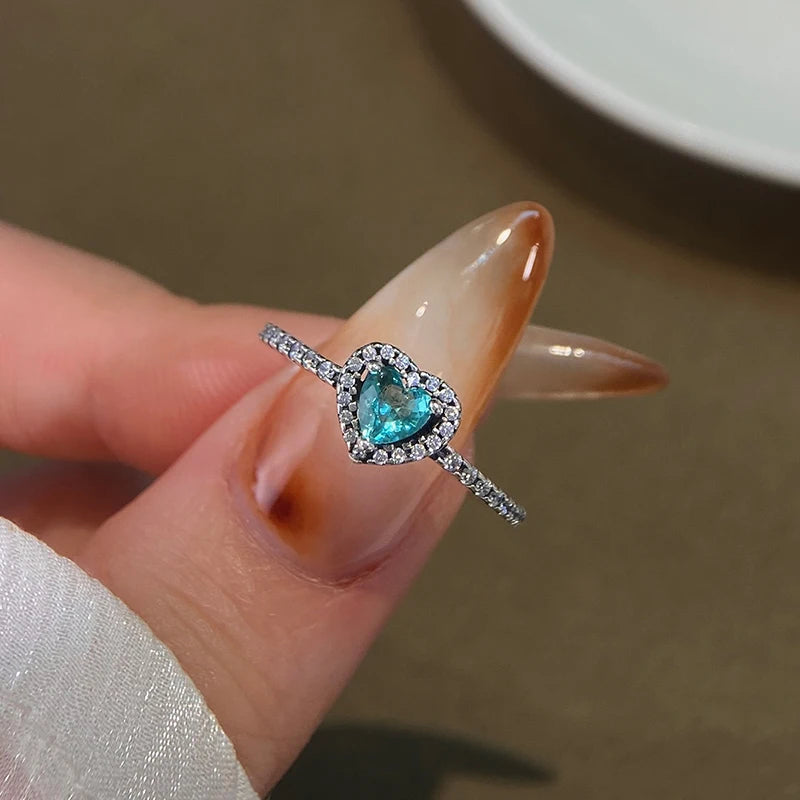 925 Sterling Silver Zircon Love Heart Ring