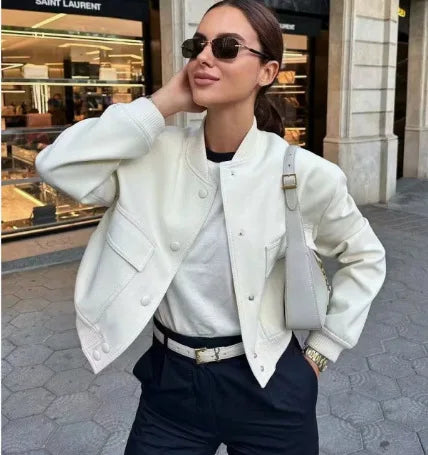 Button Cropped Bomber