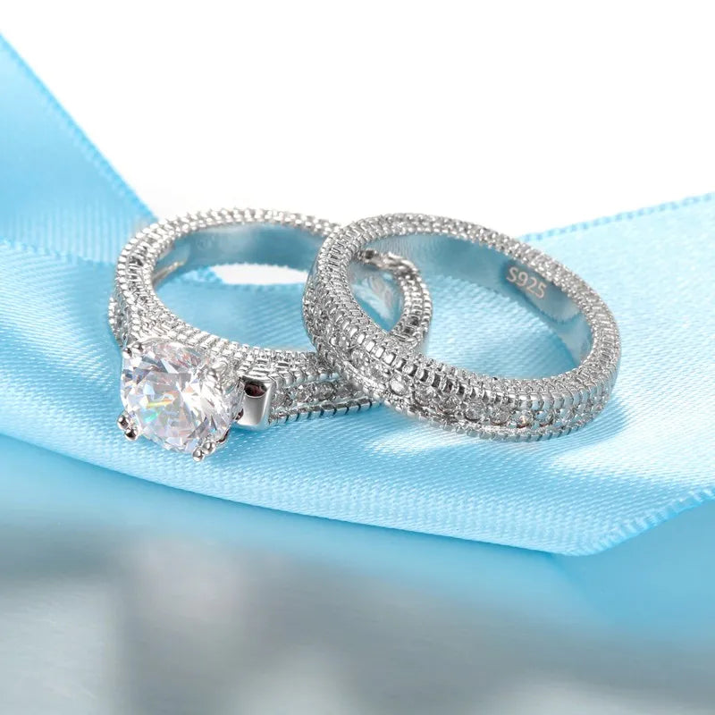 Wedding Engagement Rings Set 925 Sterling Silver