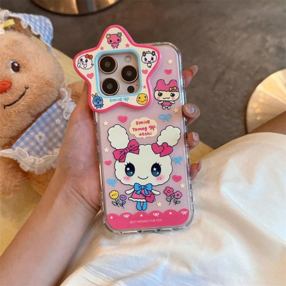 Kawaii Funny Rabbit Cartoon Phone Case For iPhone 13 14 15 16 Pro Max Cover Lovely Anti-fall Funda with Chain Protection Cover