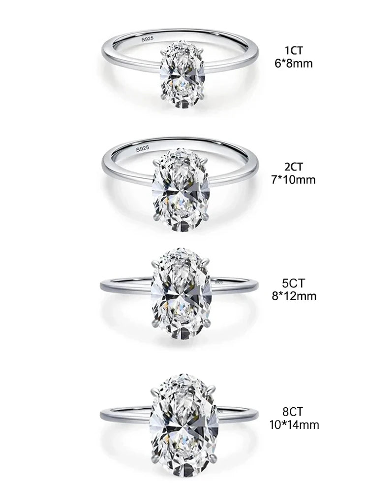 925 Sterling Silver 1-8CT Zircon Oval Stone Ring