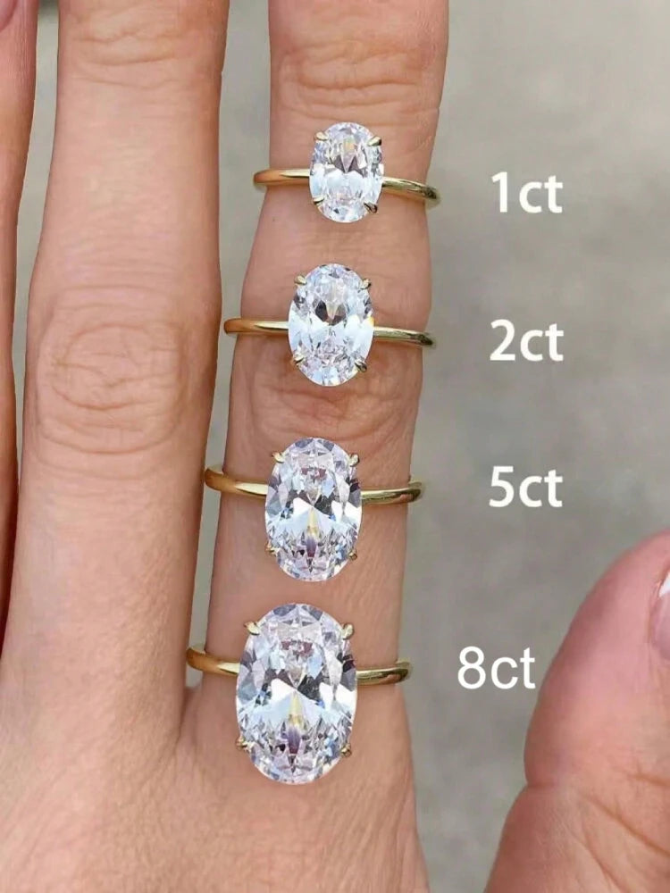 925 Sterling Silver 1-8CT Zircon Oval Stone Ring