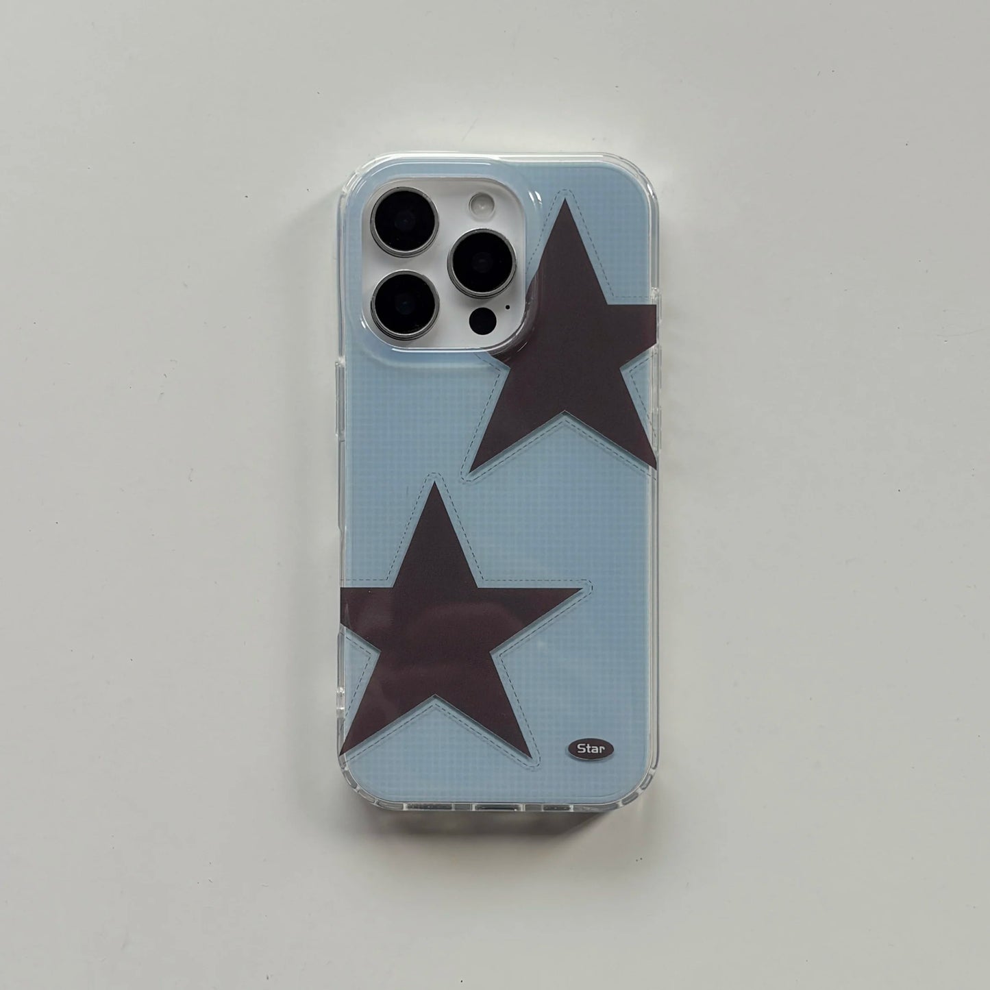 Fashion Y2K Style Blue Pink Big Five-Pointed Star Plaid Glossy Phone Case Suitable for iPhone 17 17 Pro 16 15 14 13 Pro Max