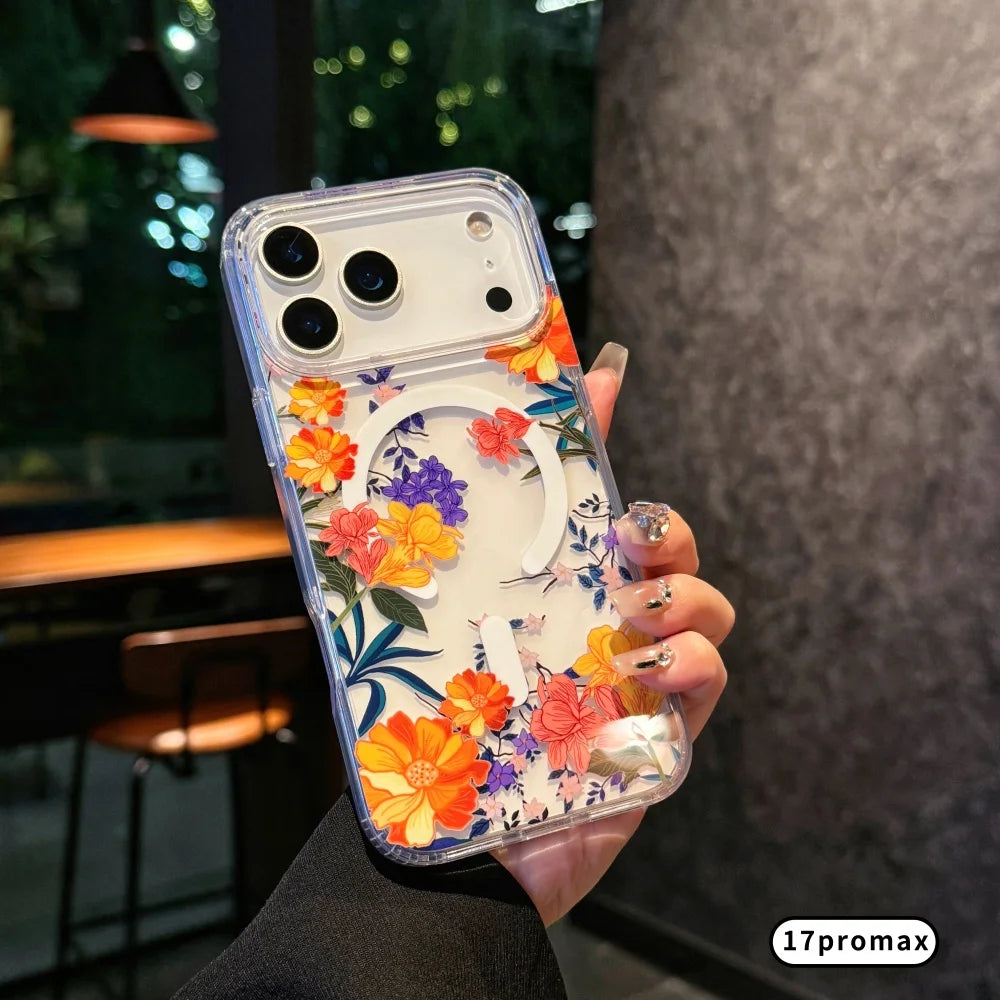 Watercolor Transparent Flowers Element Design Magnetic Phone Case,For iphone 17 17Pro max 17Air Colorful Daisy case