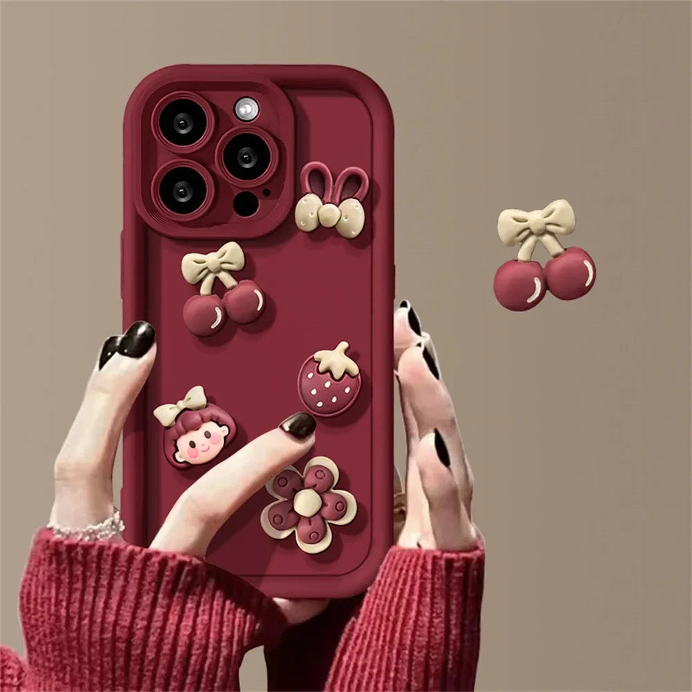 Cherry Girl Flower Candy Phone Case For iPhone 16pro 15 14 13 12 11 Pro Max 7 8 Plus Cute Autumn Soft Silicone Case