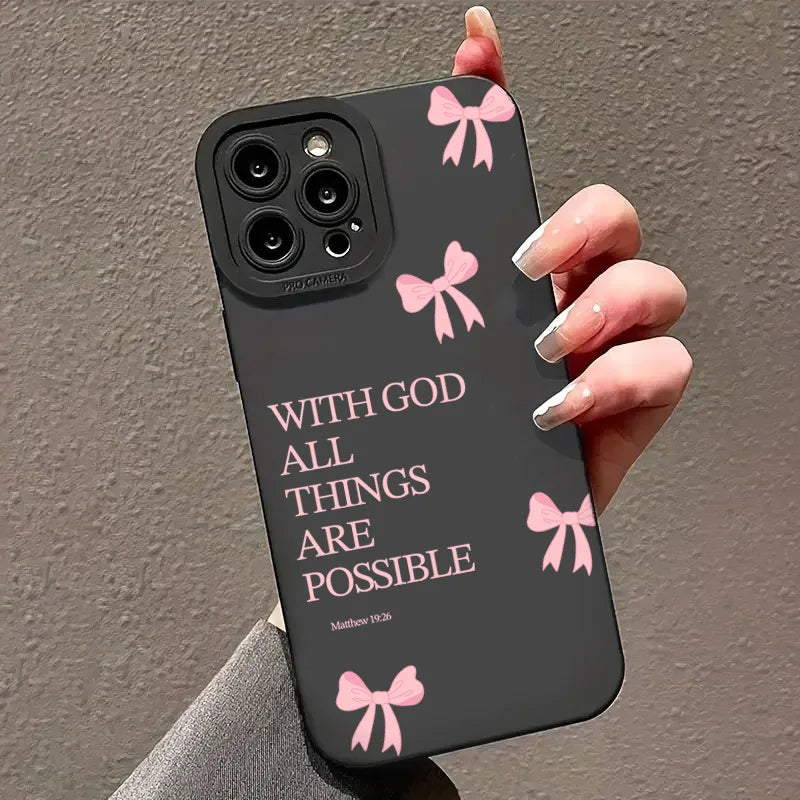 inimalist Pink Girly Bow Slogan Phone Case For iPhone 16 15 14 13 12 11 Pro Max 7 8 Plus SE XS X XR 2025 16E Soft Silicone Cover