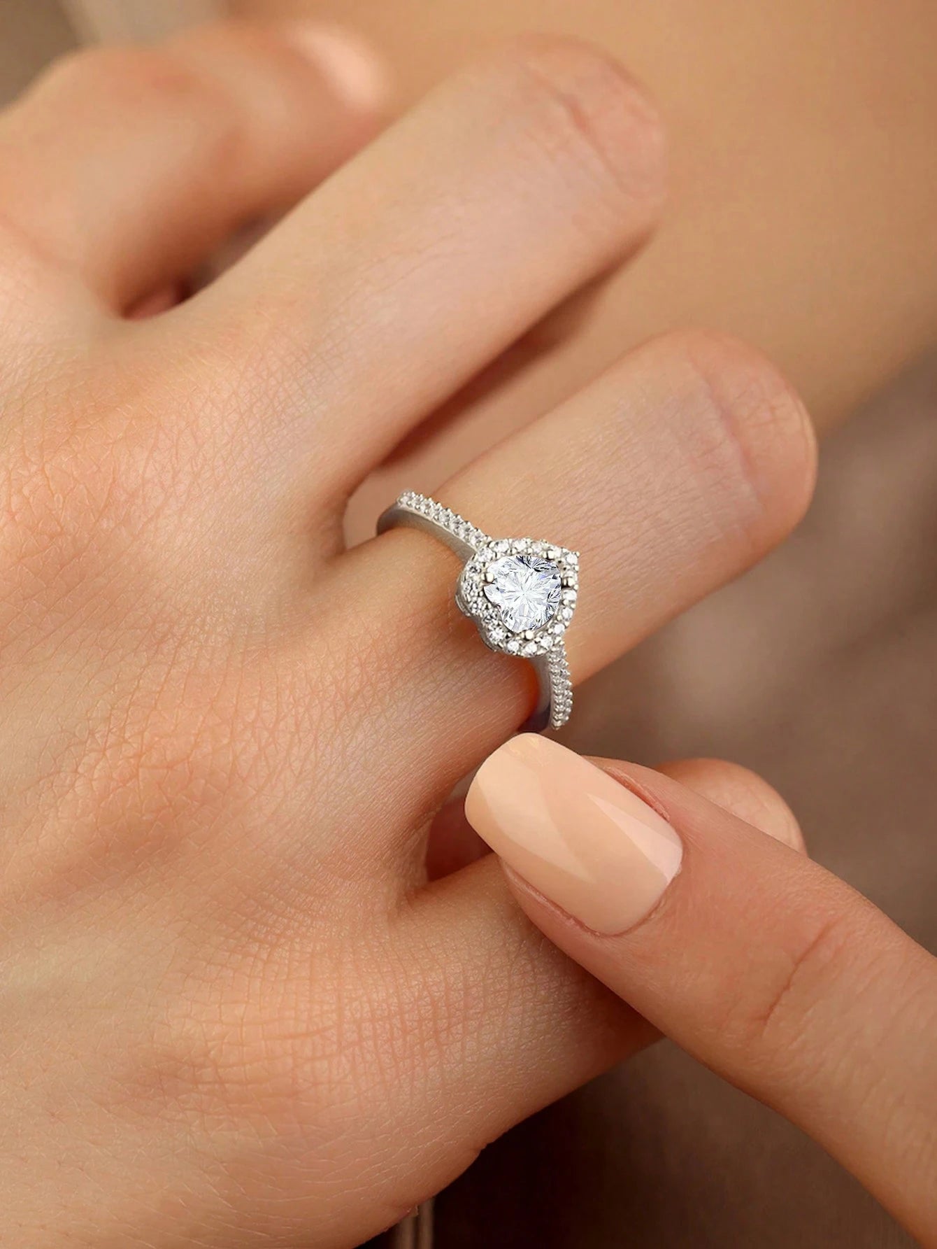 925 Sterling Silver Zircon Love Heart Ring