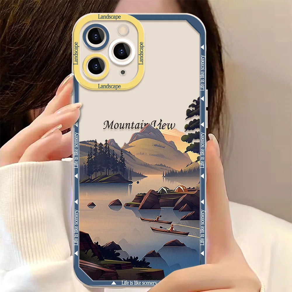 Landscape Stamp Label Phone Cases For iPhone 16 Case iPhone 14 15 16 Pro Max 11 12 13 7 8 Plus XS XR SE 2022 2020 Soft TPU Cover