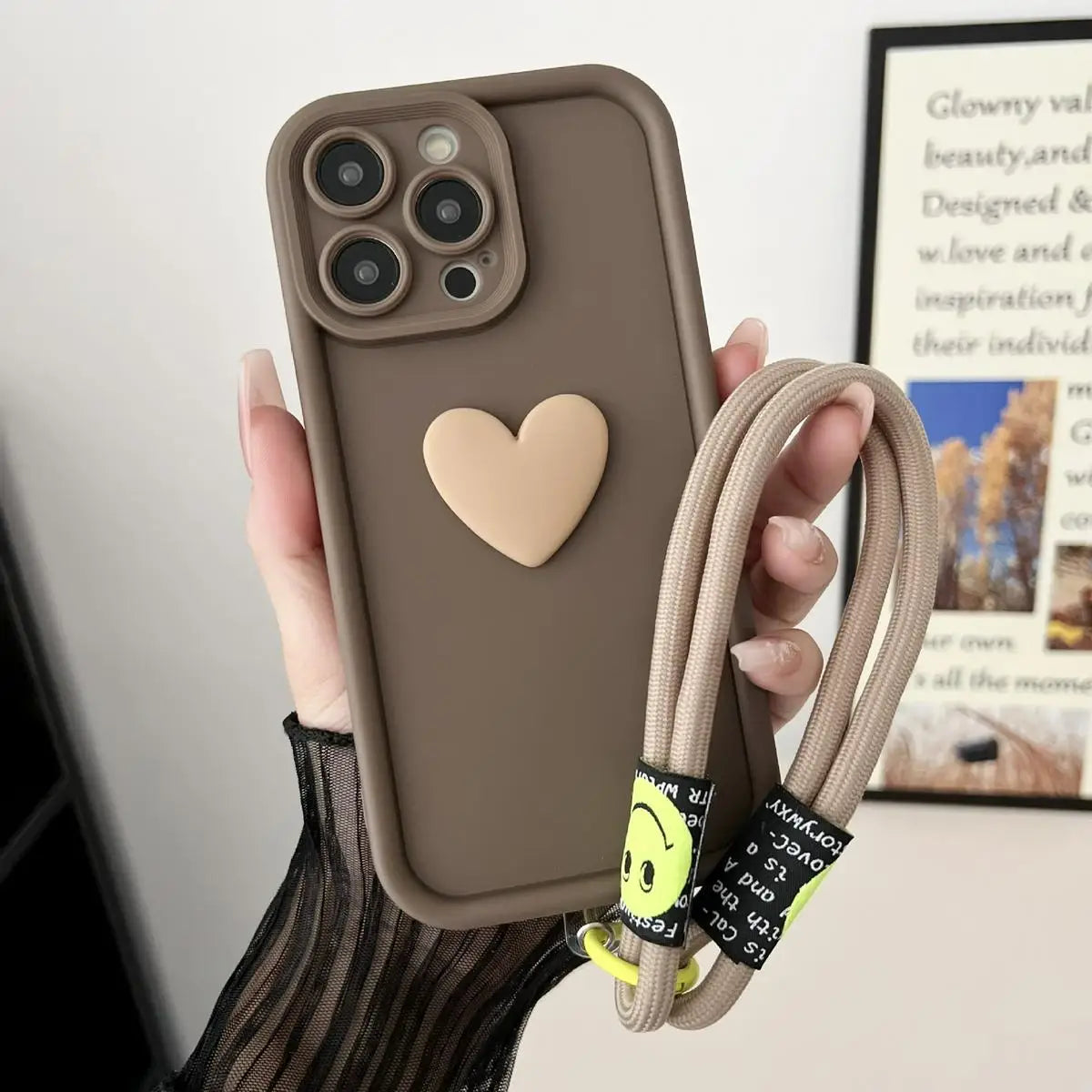 3D Love Heart Wrist Chain Phone Case For Huawei Honor X9c Case Funda On HonorX9c X9 C Magic 7 Lite 7E X60 Plus + With Lanyard