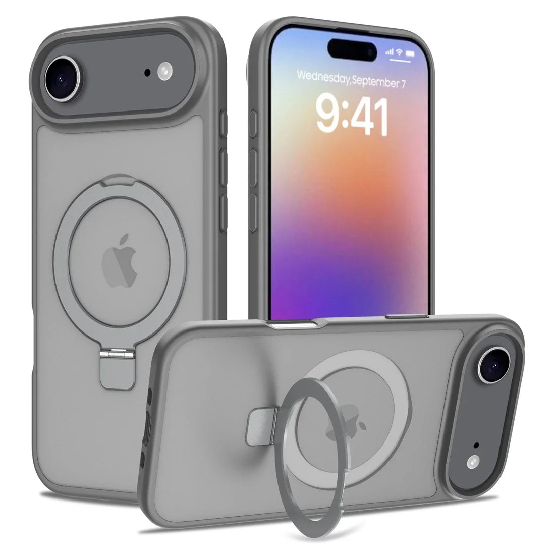 For iPhone 17 Air 2025 Phone Cover built-in kickStand, Compatible With MagSafe Shockproof Slim Translucent Matte Phone Case