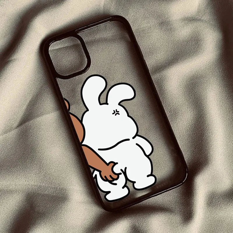 Cute Rabbit Bear Couple Design Phone Case For iPhone 17 Air 16 15 14 13 12 11 Pro Max 17 16 15 Pro 16 14 Plus Shockproof Cover