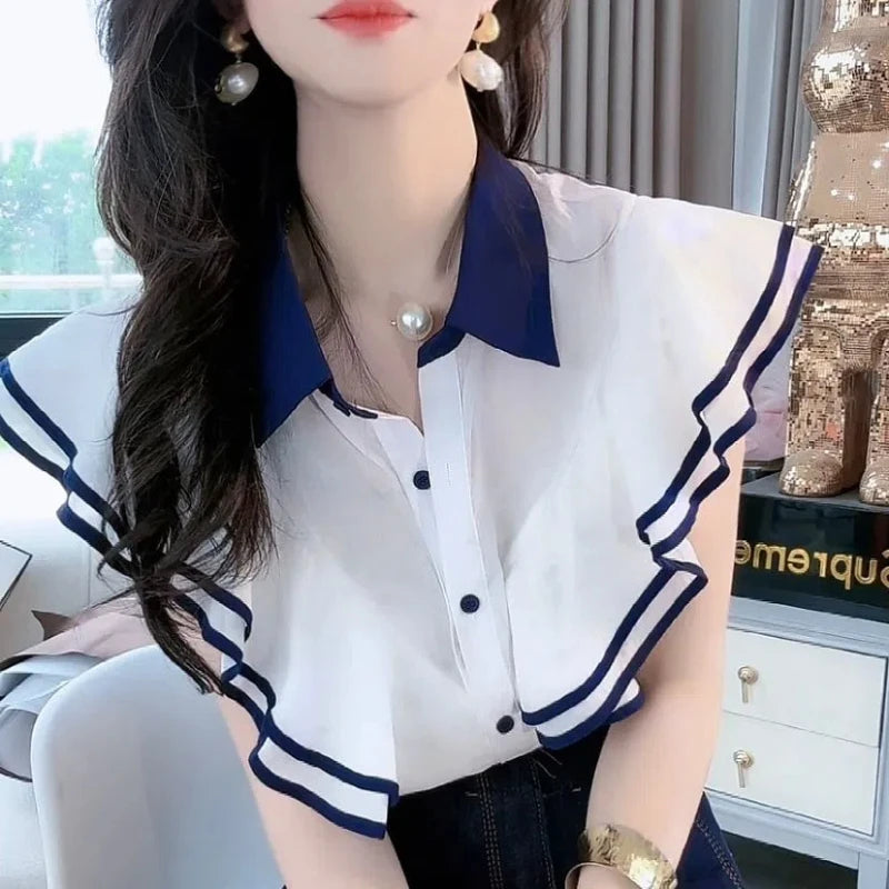 Contrast Ruffles Blouse