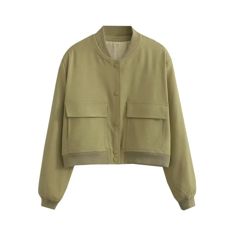 Button Cropped Bomber