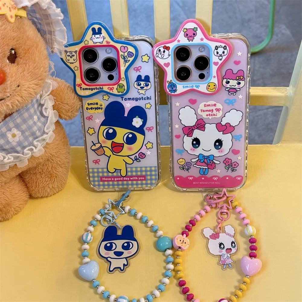Kawaii Funny Rabbit Cartoon Phone Case For iPhone 13 14 15 16 Pro Max Cover Lovely Anti-fall Funda with Chain Protection Cover