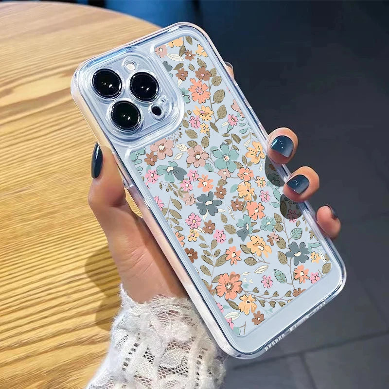 Flowers Printing Clear Phone Case For iPhone 16E 16 15 14 Pro Max 16 Plus 13 Pro Transparent Shockproof TPU Silicone Cover