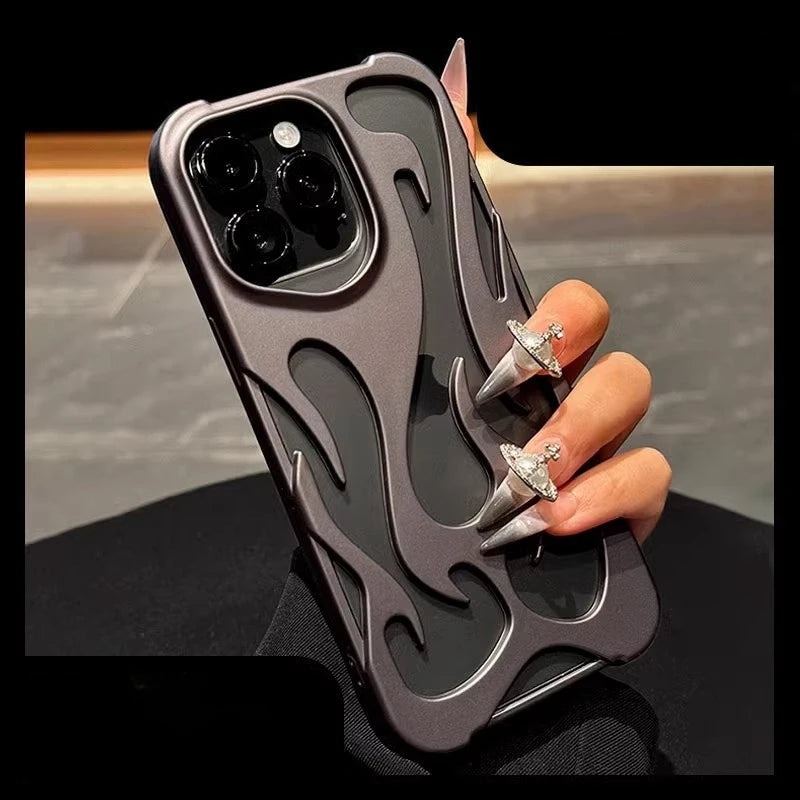 Luxury Matte Hollow Out Flame Phone Case For iPhone 17 Air 11 12 13 14 15 16 Pro Max Plus Soft Dissipate Heat Bumper Back Cover