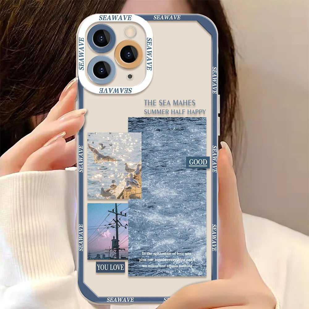 Landscape Stamp Label Phone Cases For iPhone 16 Case iPhone 14 15 16 Pro Max 11 12 13 7 8 Plus XS XR SE 2022 2020 Soft TPU Cover