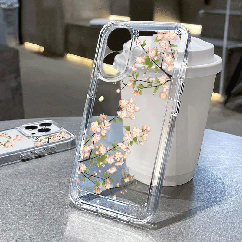 Flowers Printing Clear Phone Case For iPhone 16E 16 15 14 Pro Max 16 Plus 13 Pro Transparent Shockproof TPU Silicone Cover
