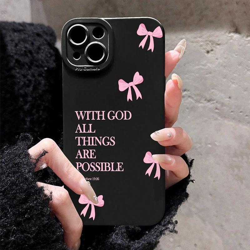 inimalist Pink Girly Bow Slogan Phone Case For iPhone 16 15 14 13 12 11 Pro Max 7 8 Plus SE XS X XR 2025 16E Soft Silicone Cover