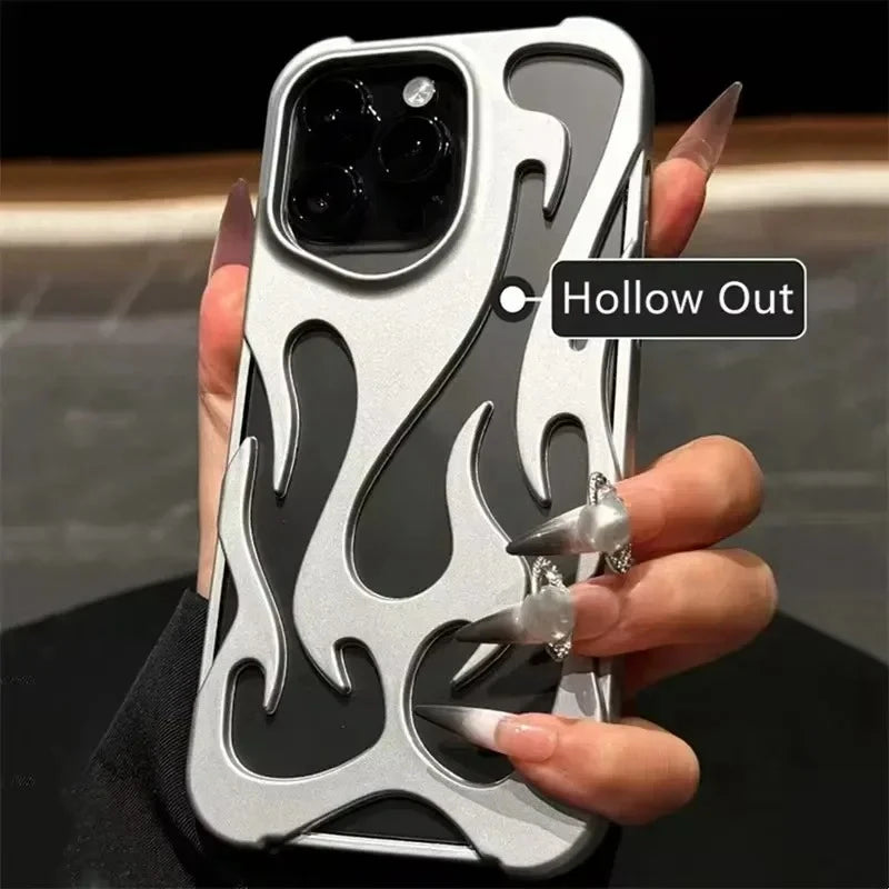 Luxury Matte Hollow Out Flame Phone Case For iPhone 17 Air 11 12 13 14 15 16 Pro Max Plus Soft Dissipate Heat Bumper Back Cover