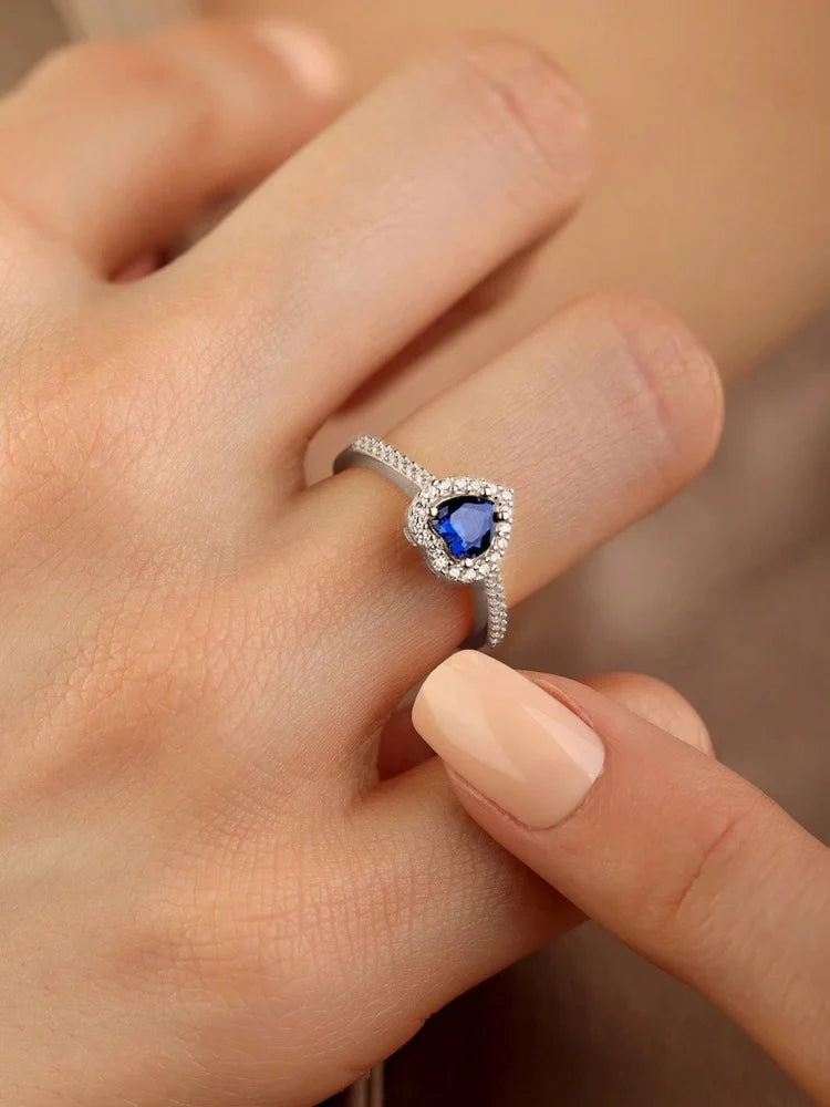 925 Sterling Silver Zircon Love Heart Ring