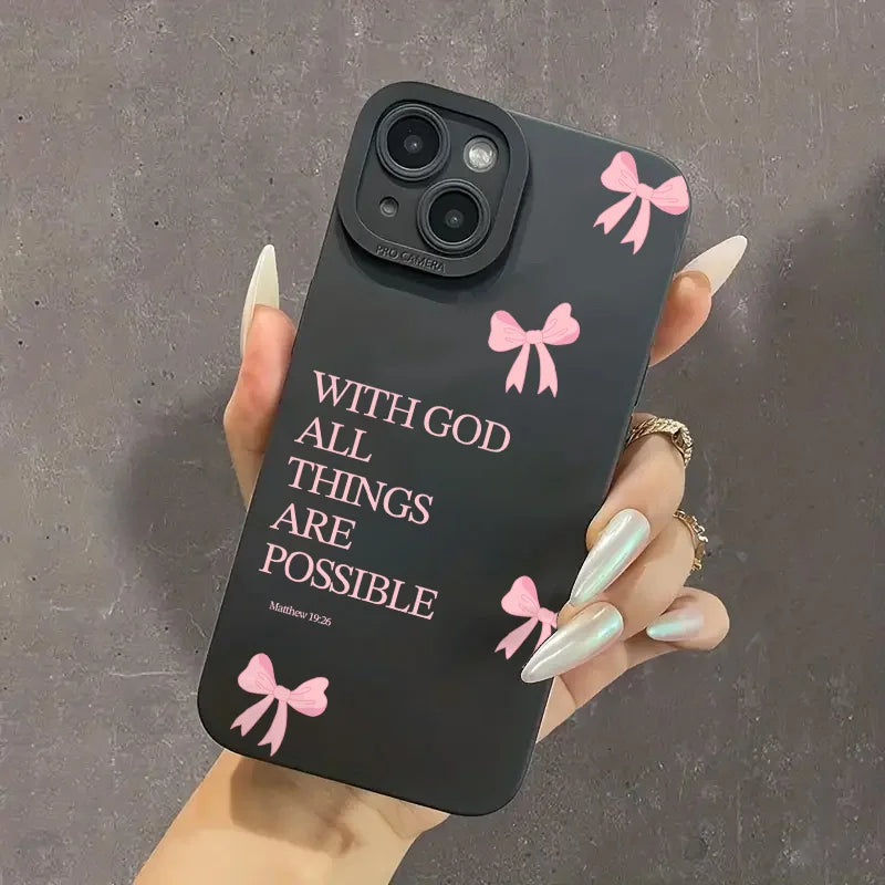 inimalist Pink Girly Bow Slogan Phone Case For iPhone 16 15 14 13 12 11 Pro Max 7 8 Plus SE XS X XR 2025 16E Soft Silicone Cover
