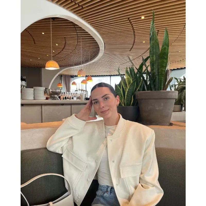 Button Cropped Bomber