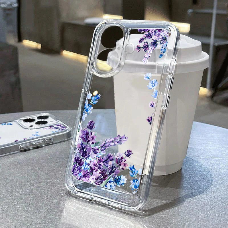 Flowers Printing Clear Phone Case For iPhone 16E 16 15 14 Pro Max 16 Plus 13 Pro Transparent Shockproof TPU Silicone Cover