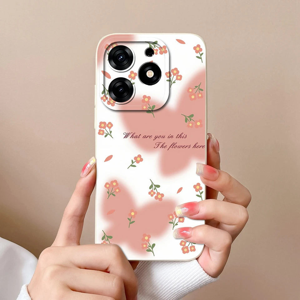 Case For Tecno Spark 10 Pro Pink Cloud Butterfly Liquid Shockproof Fashion Silicone Phone Cover For tecno spark 10 pro Funda
