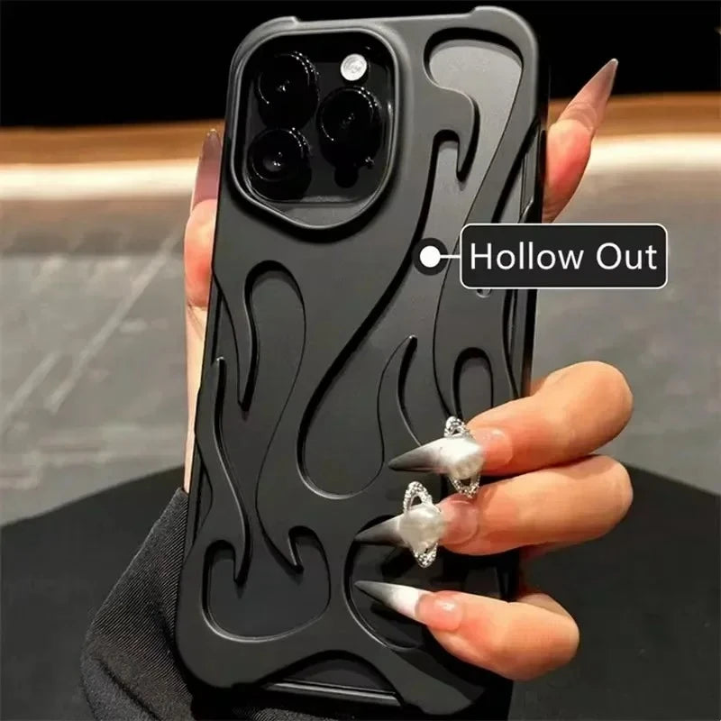 Luxury Matte Hollow Out Flame Phone Case For iPhone 17 Air 11 12 13 14 15 16 Pro Max Plus Soft Dissipate Heat Bumper Back Cover