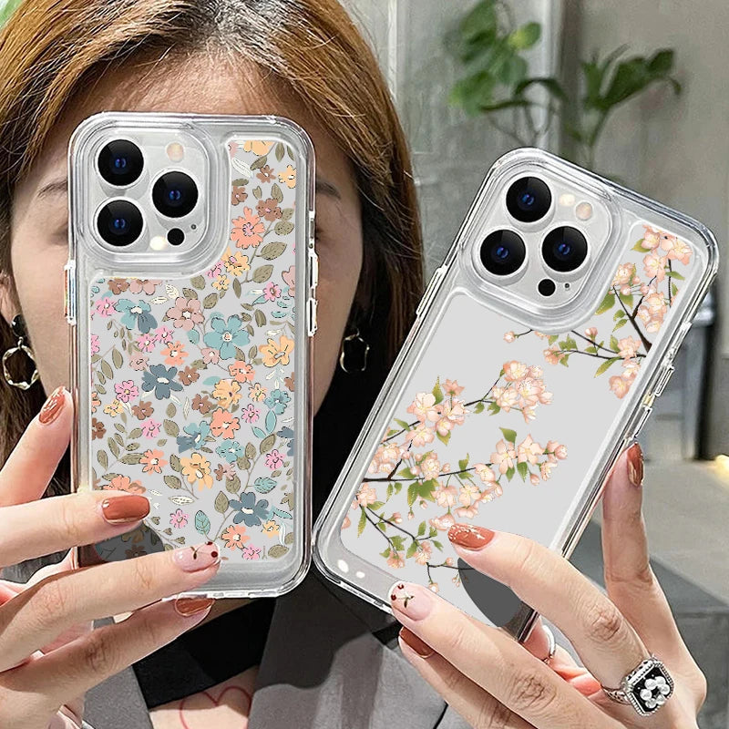 Flowers Printing Clear Phone Case For iPhone 16E 16 15 14 Pro Max 16 Plus 13 Pro Transparent Shockproof TPU Silicone Cover