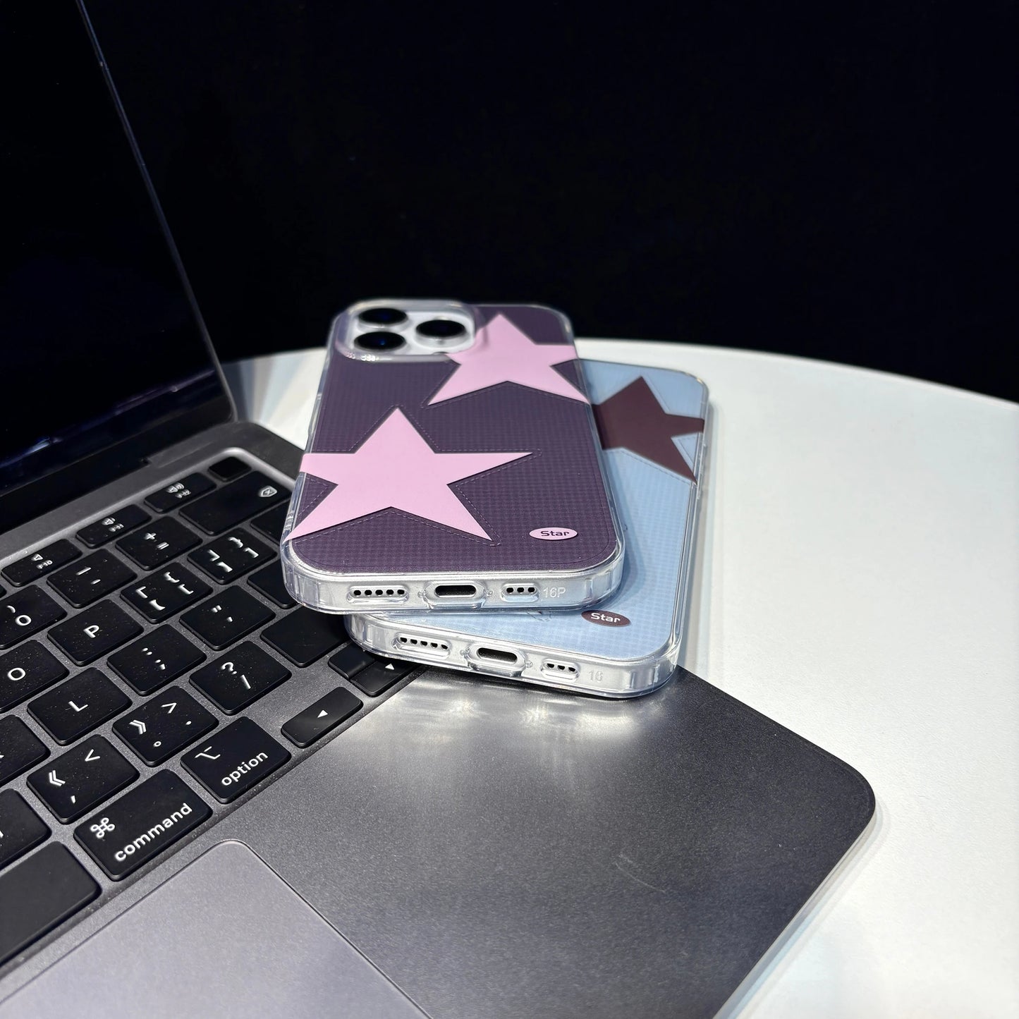 Fashion Y2K Style Blue Pink Big Five-Pointed Star Plaid Glossy Phone Case Suitable for iPhone 17 17 Pro 16 15 14 13 Pro Max