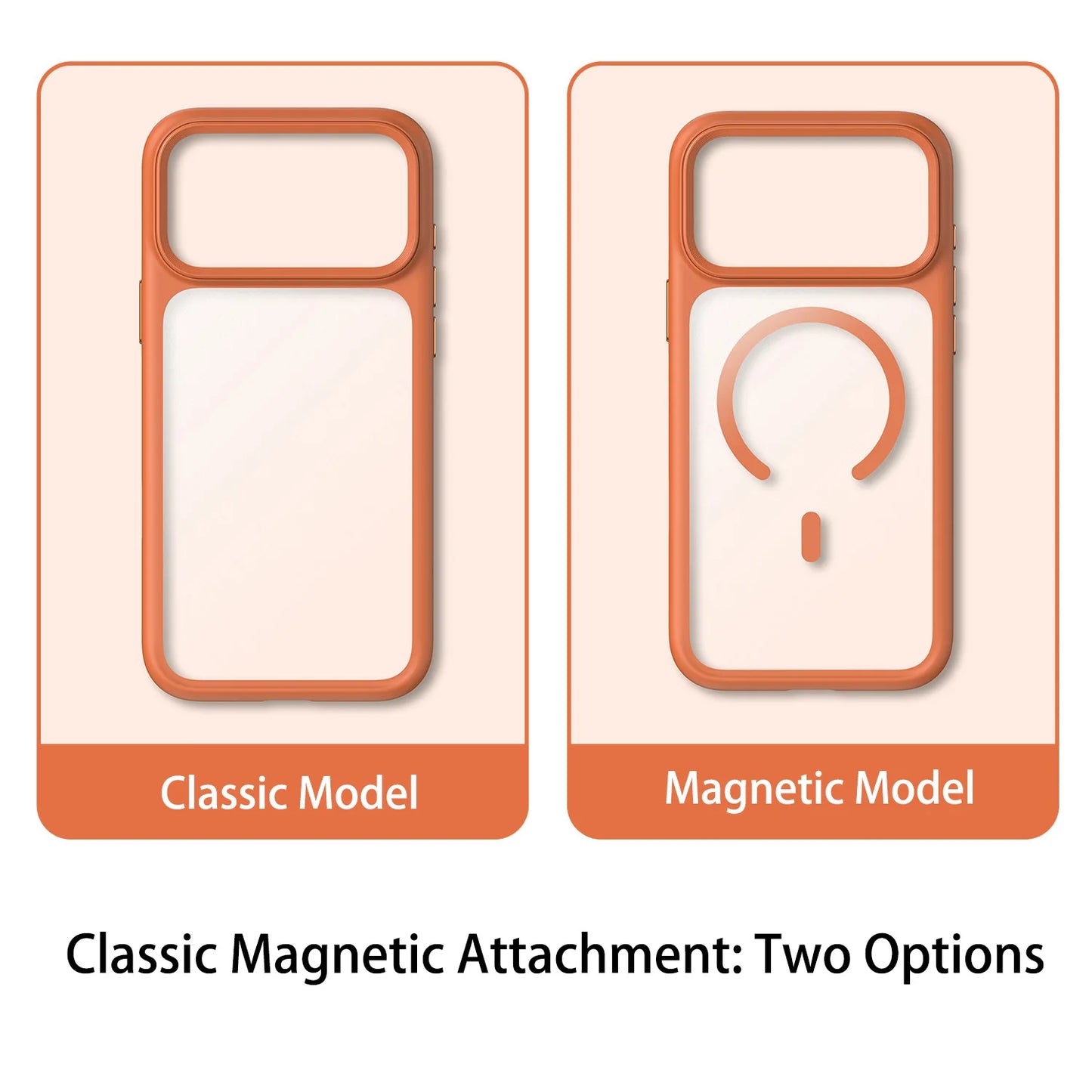 Luxury Orange Matte Transparent Magsafe Phone Case For iPhone 17 Pro Max 17 Pro 17 New Metal Buttons Skin Feel Shockproof Cover