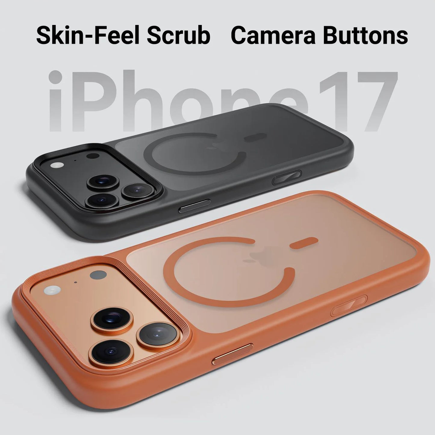 Luxury Orange Matte Transparent Magsafe Phone Case For iPhone 17 Pro Max 17 Pro 17 New Metal Buttons Skin Feel Shockproof Cover